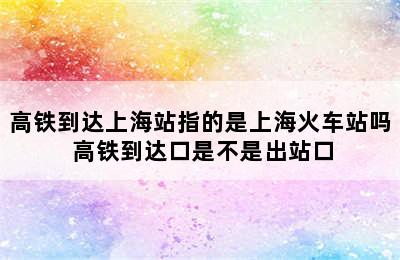 高铁到达上海站指的是上海火车站吗 高铁到达口是不是出站口